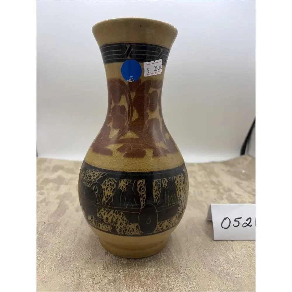 Vintage Art Pottery Floral Mexican Folk Art Vase 9” Tall